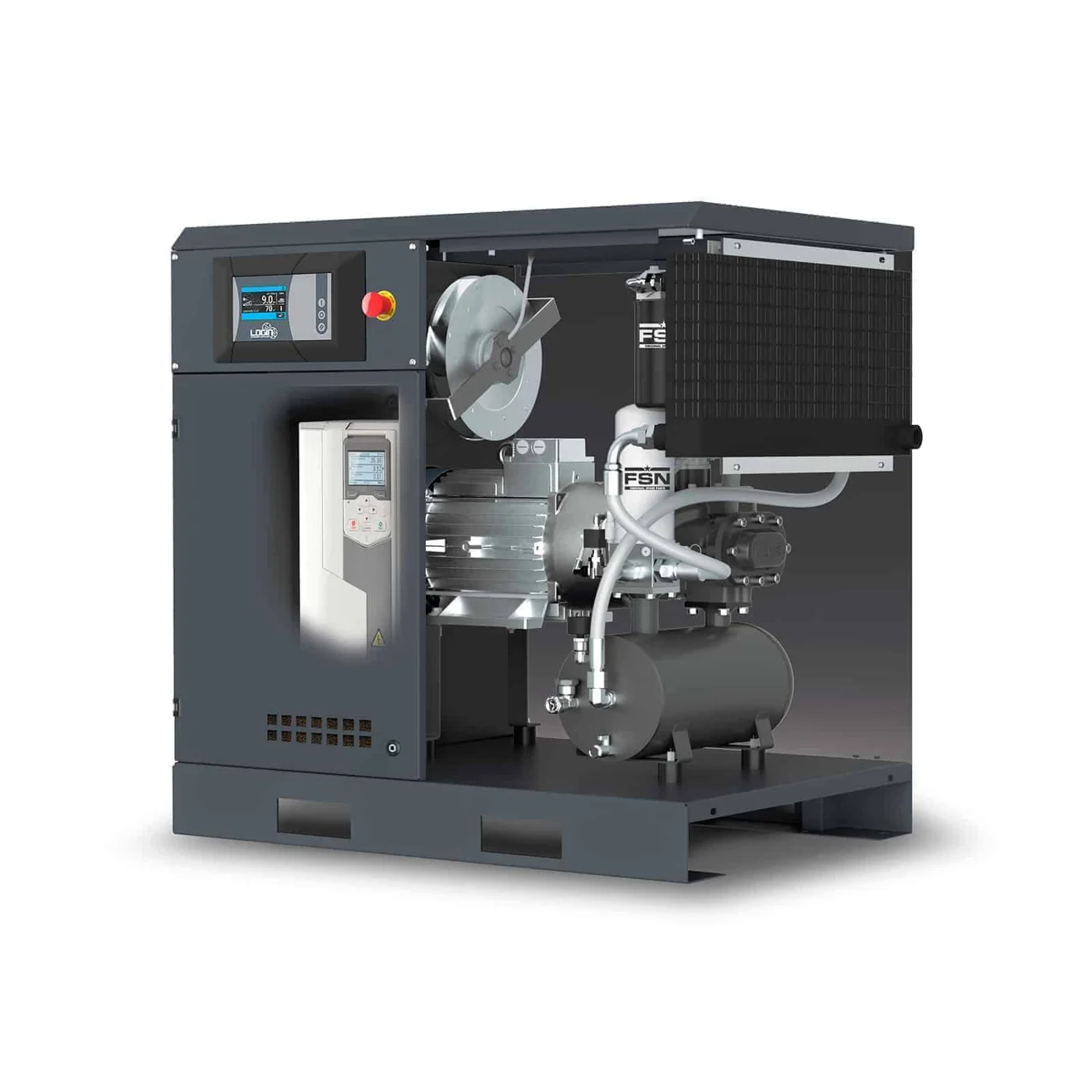 K-MAX 11-08-270 ES Screw compressor with direct drive transmission, complete with tank and dryer. dettaglio